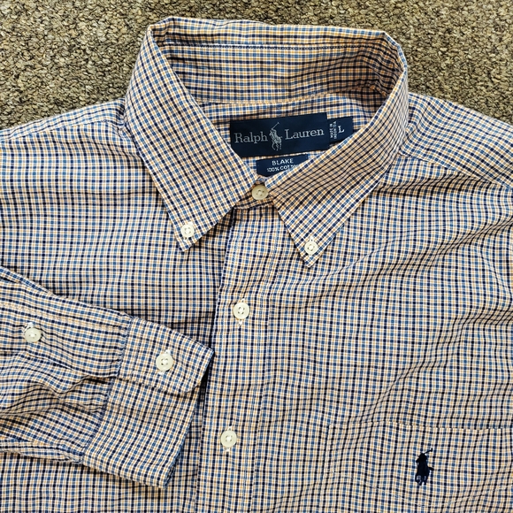 Ralph Lauren Button Up Shirt Men Large Long Sleeve Blake Sport Check orange blue - Picture 1 of 6